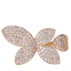 Gold Butterfly Ring with Clear Stones